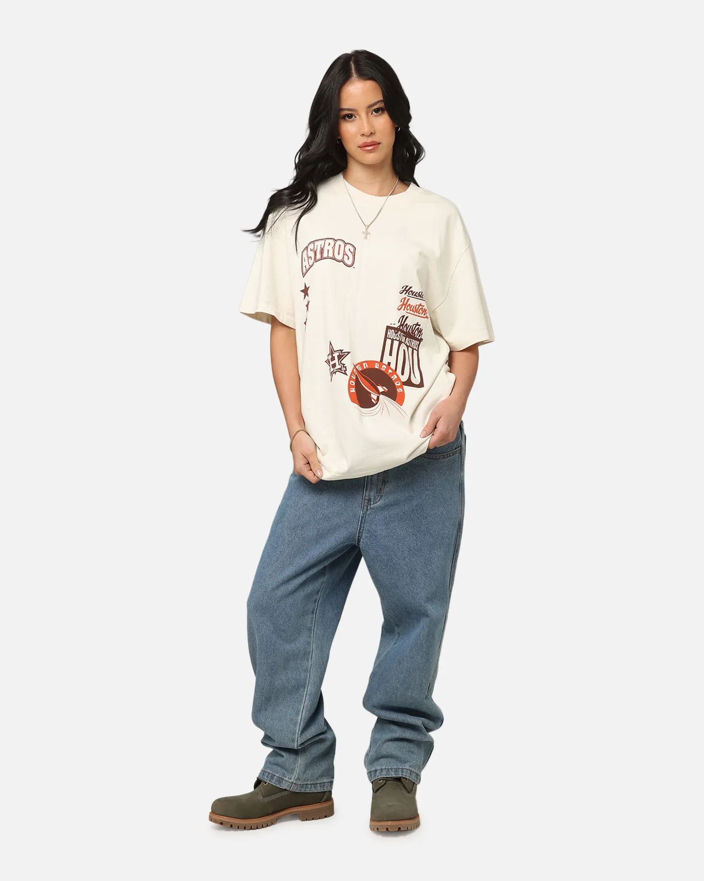 Majestic Athletic Houston Astros Patchwork T-Shirt Ecru Festival wear Winter Layer
