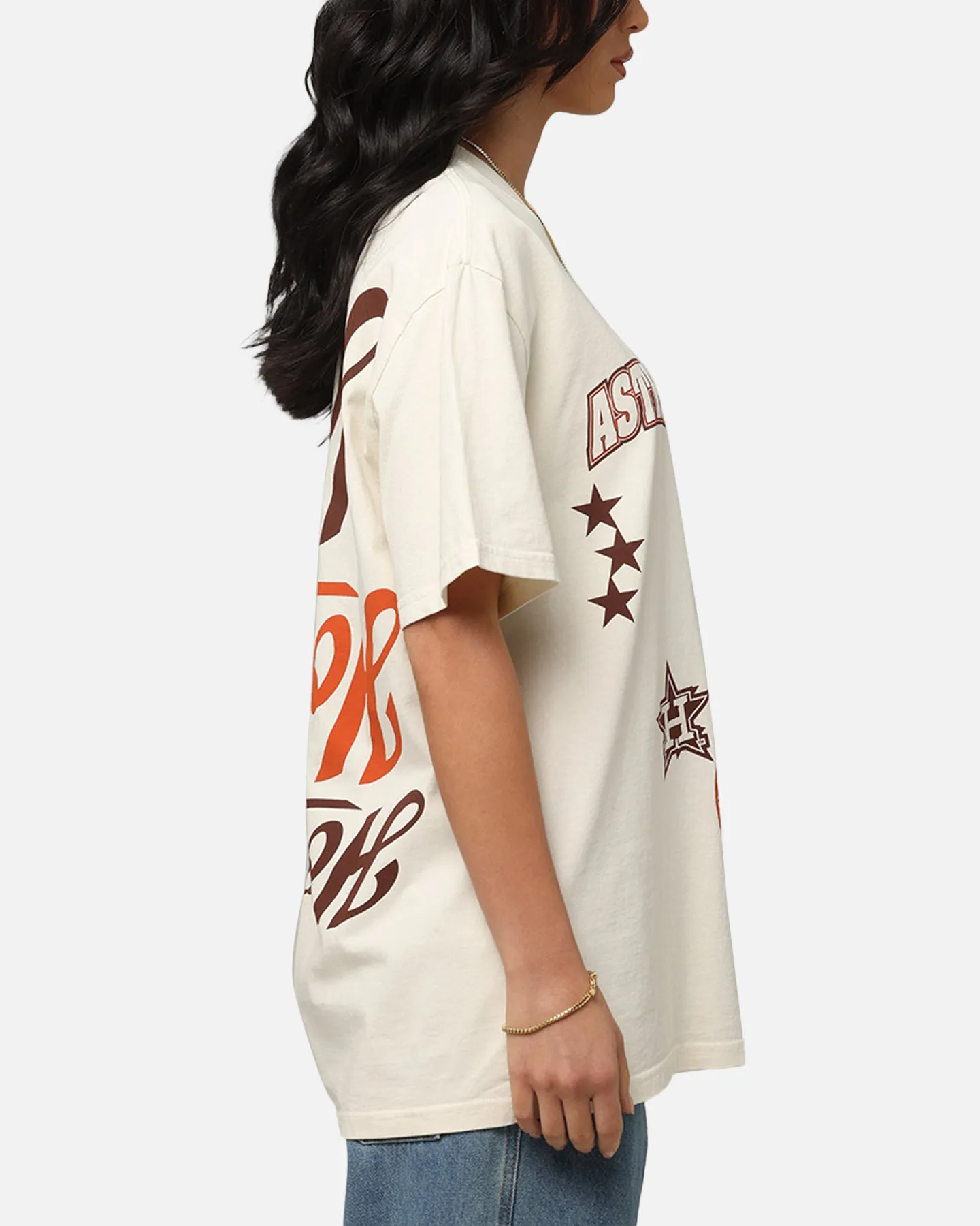 Effortless Look Casual Fit Majestic Athletic Houston Astros Patchwork T-Shirt Ecru