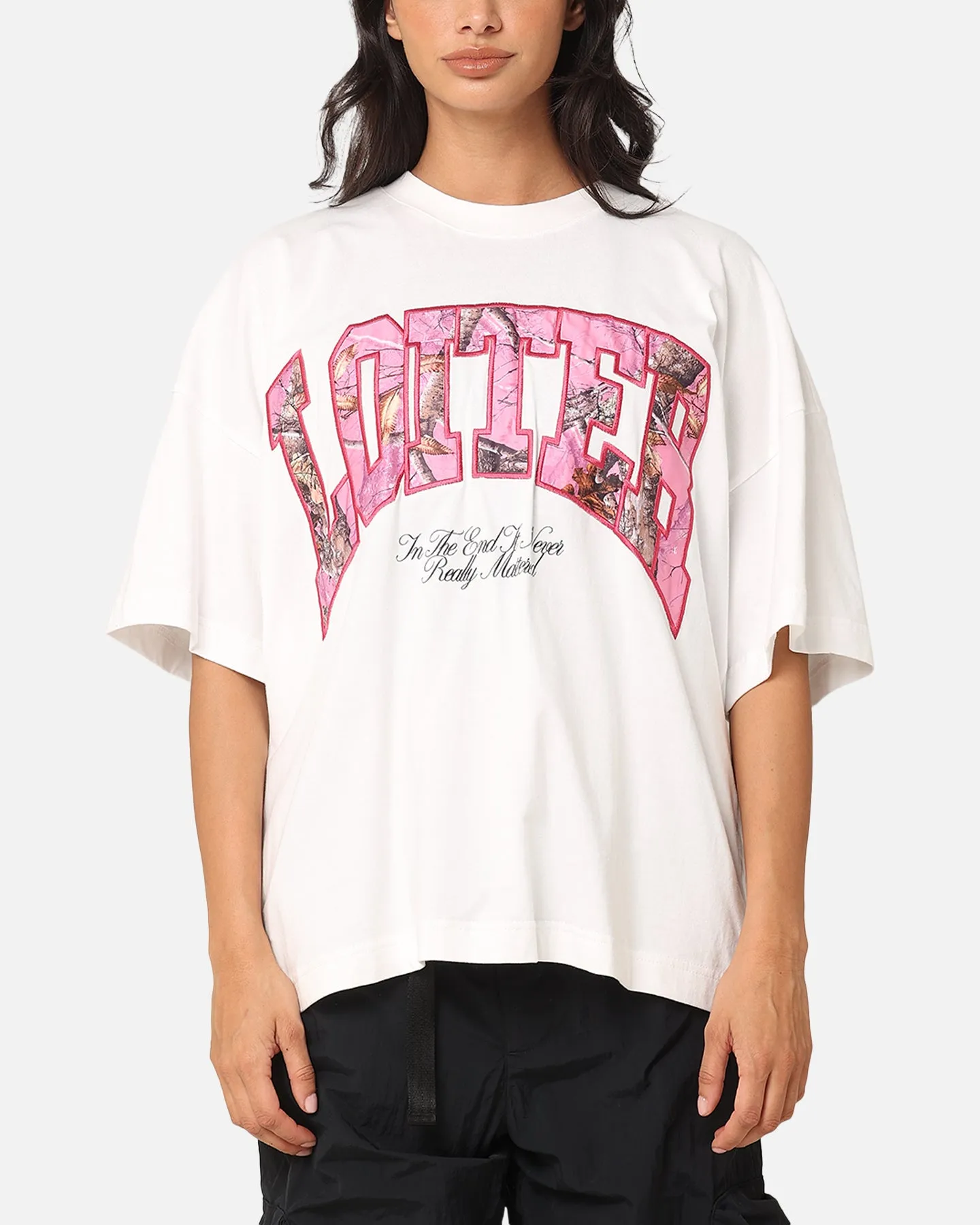 Ribbed Neckline Loiter Hunter T-Shirt Off White
