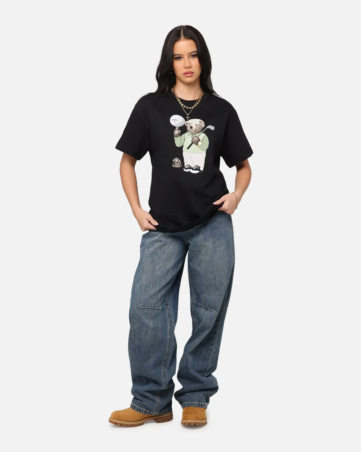 Breathable Cotton Fabric Easy-Going Style Market Par 5 Bear T-Shirt Black