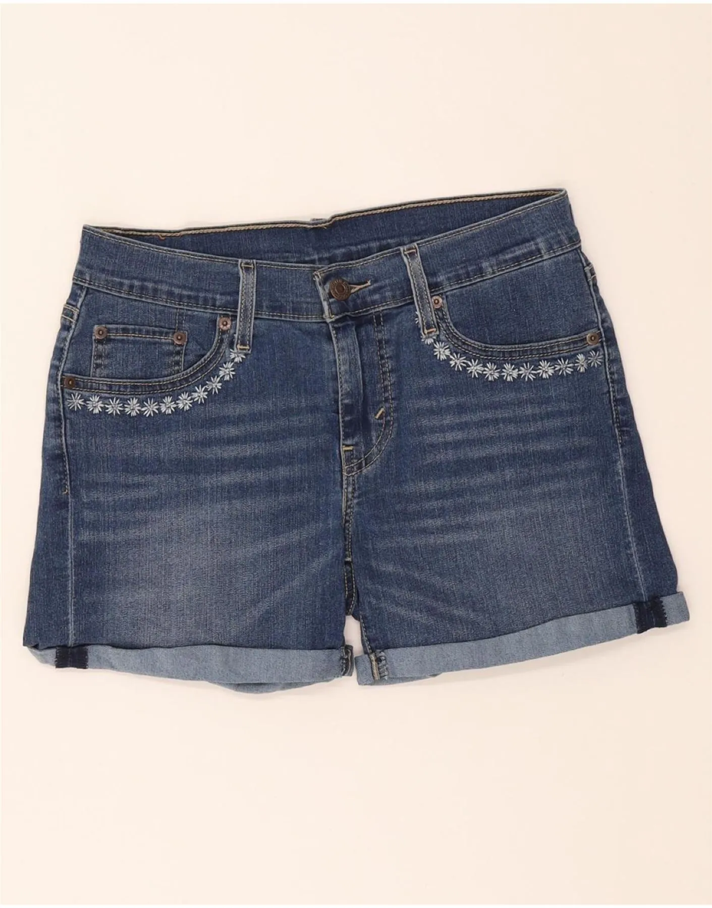 No Slip Waistband LEVI'S Womens Denim Shorts W28 Medium Blue Cotton