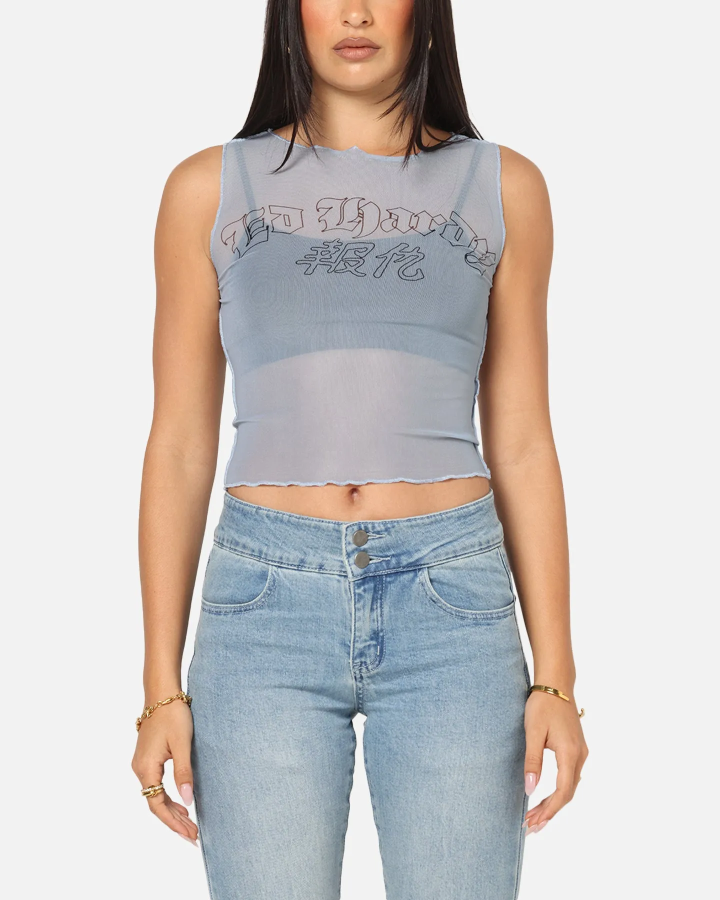 Heathered Fabric Ed Hardy Women's Revenge Mesh Top Blue