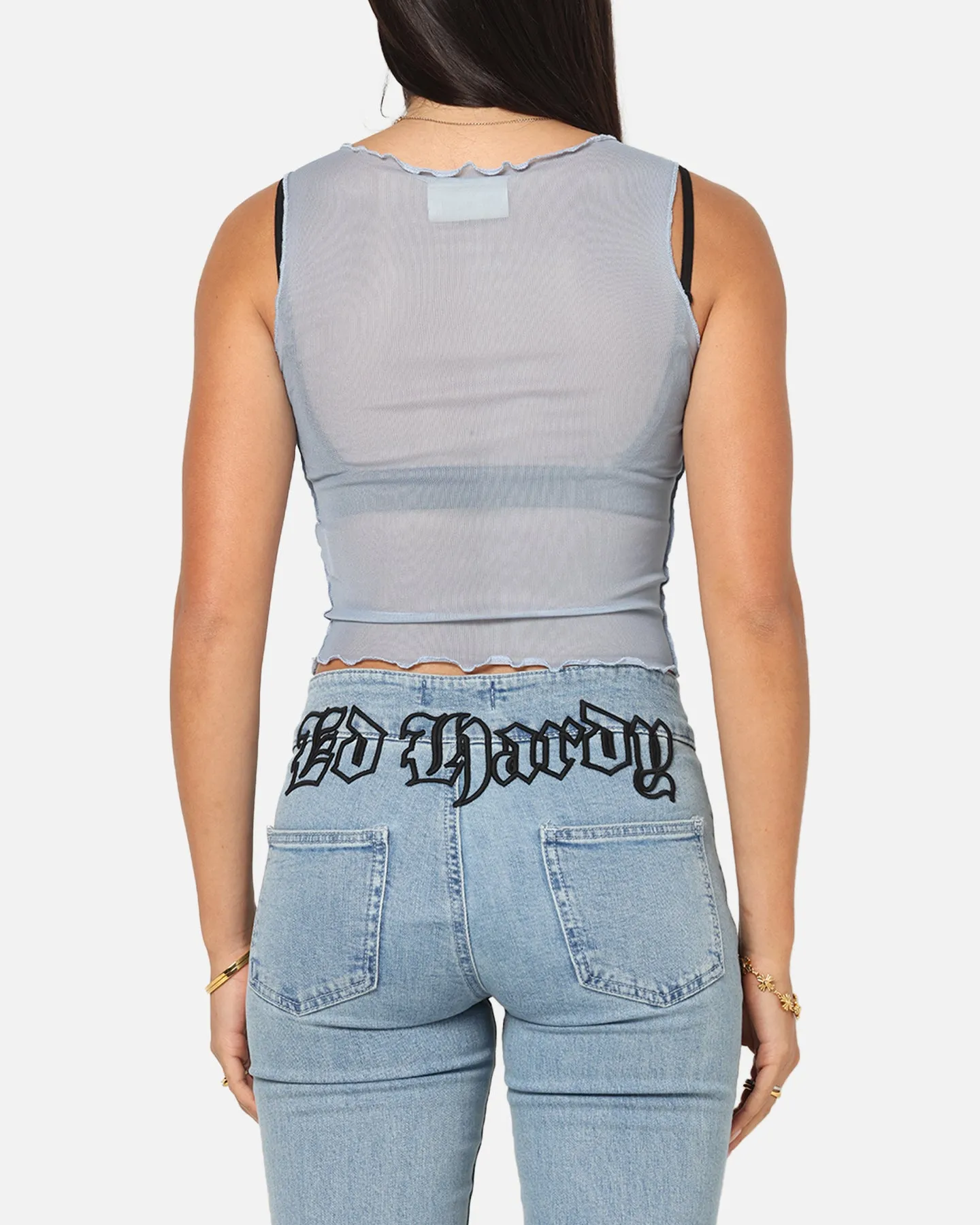 Ed Hardy Women's Revenge Mesh Top Blue Timeless casual wear Smart Layering