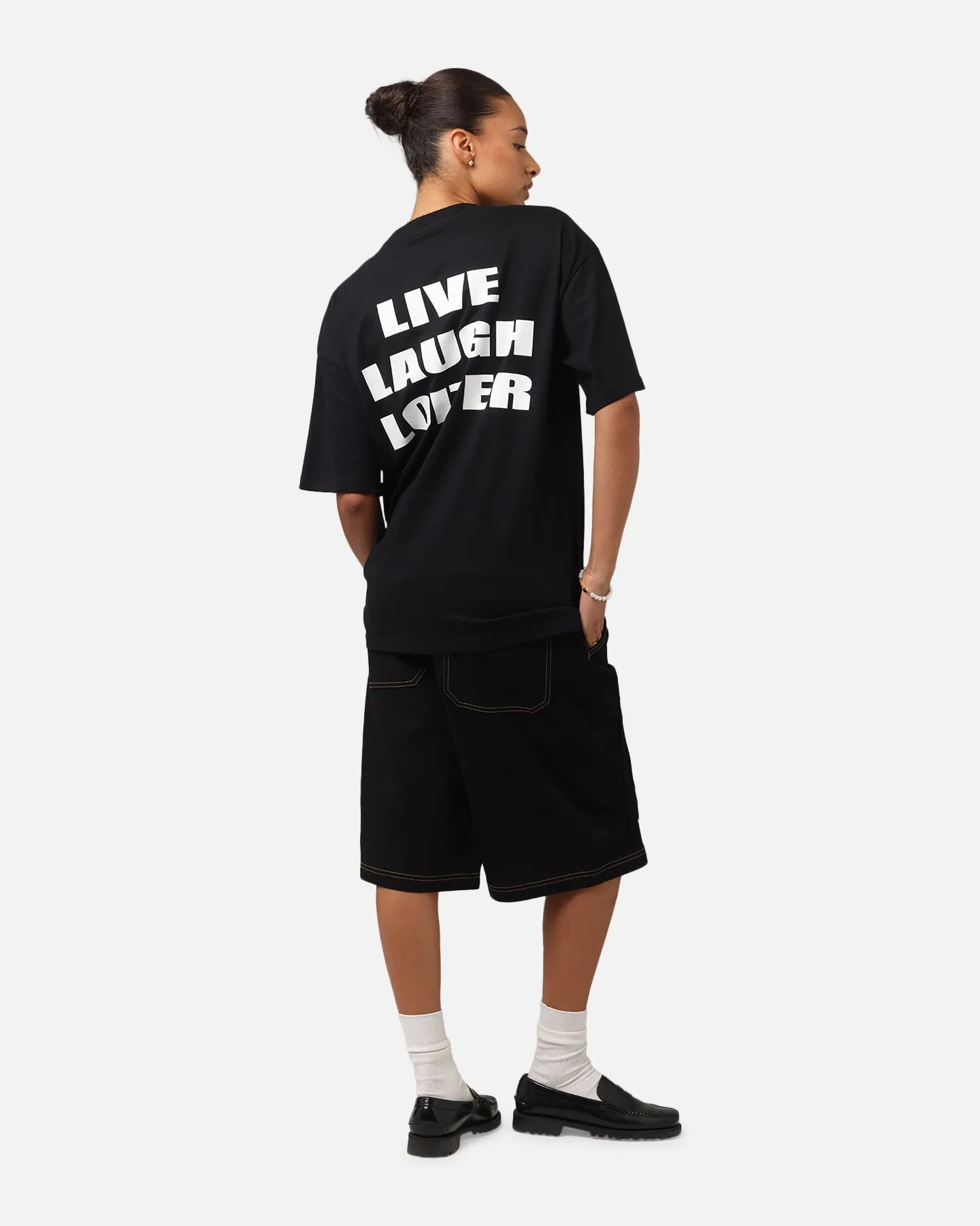 Buttery Soft Fabric Loiter Live Laugh Love Drop T-Shirt Black