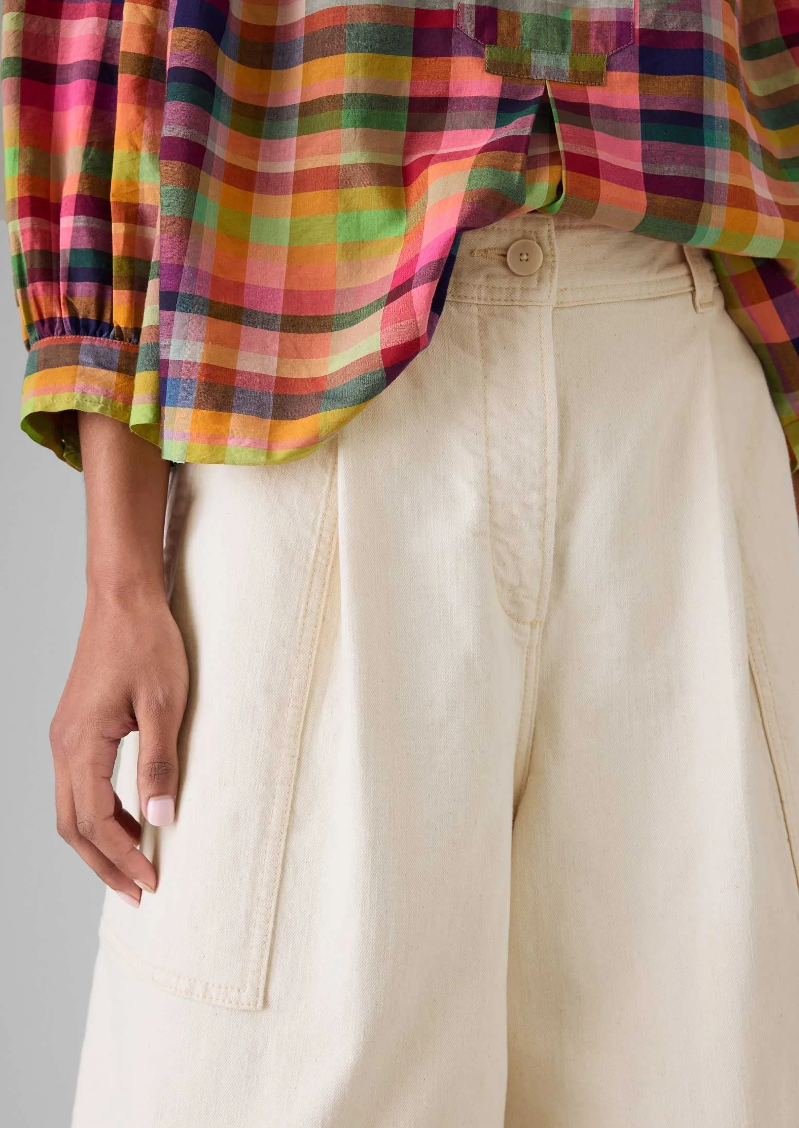 Pleated Denim Shorts | Ecru Cozy Wear Comfy Wearable