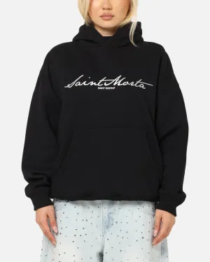 Saint Morta Scripture Boxy Hoodie Black Statement Sleeves Ultralight Padding