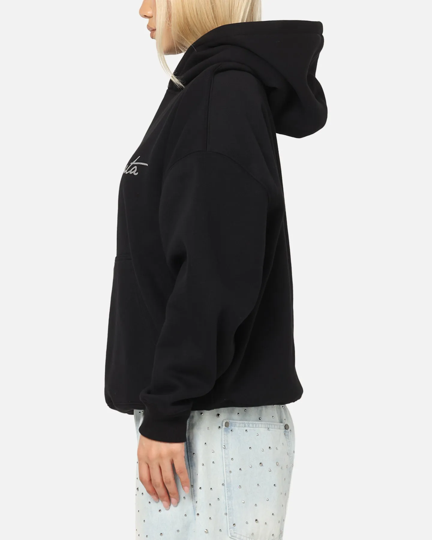 Mediterranean style Saint Morta Scripture Boxy Hoodie Black