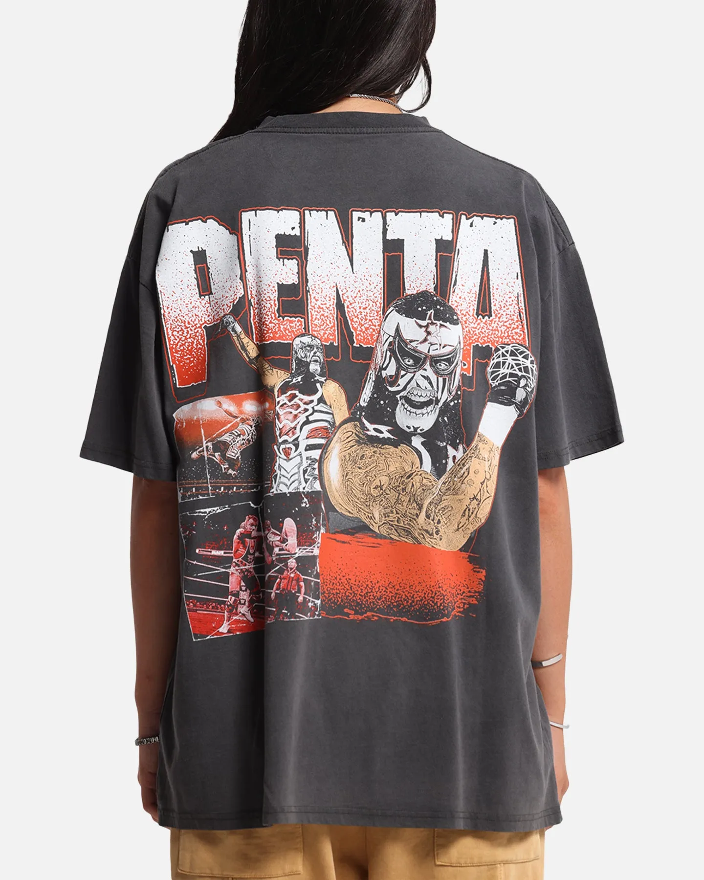 Longline Hemline Culture Kings X WWE Penta Wrestlemania XLI Heavy T-Shirt Black Wash