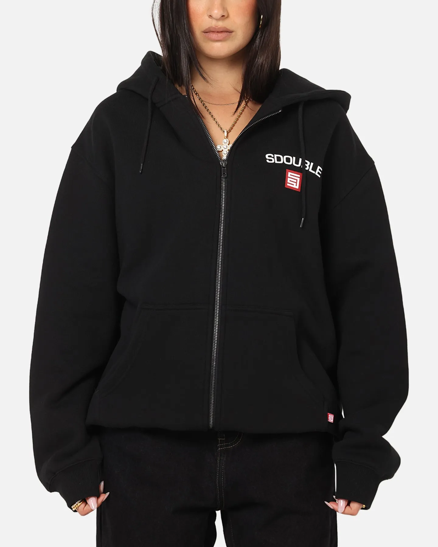 S Double Cities Zip Through Hoodie Black organic materials