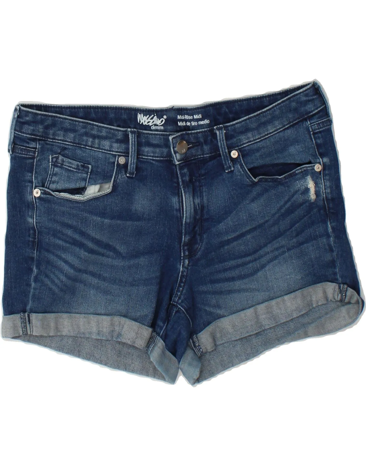 Polyester fabric Light Flex Wear MOSSIMO Womens Power Stretch Mid Rise Denim Shorts US 8 Medium W29  Blue