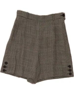 Reflective Trim Detail Breathable fabric VINTAGE Womens High Waist Casual Shorts UK 12 Medium W28  Grey Check Wool