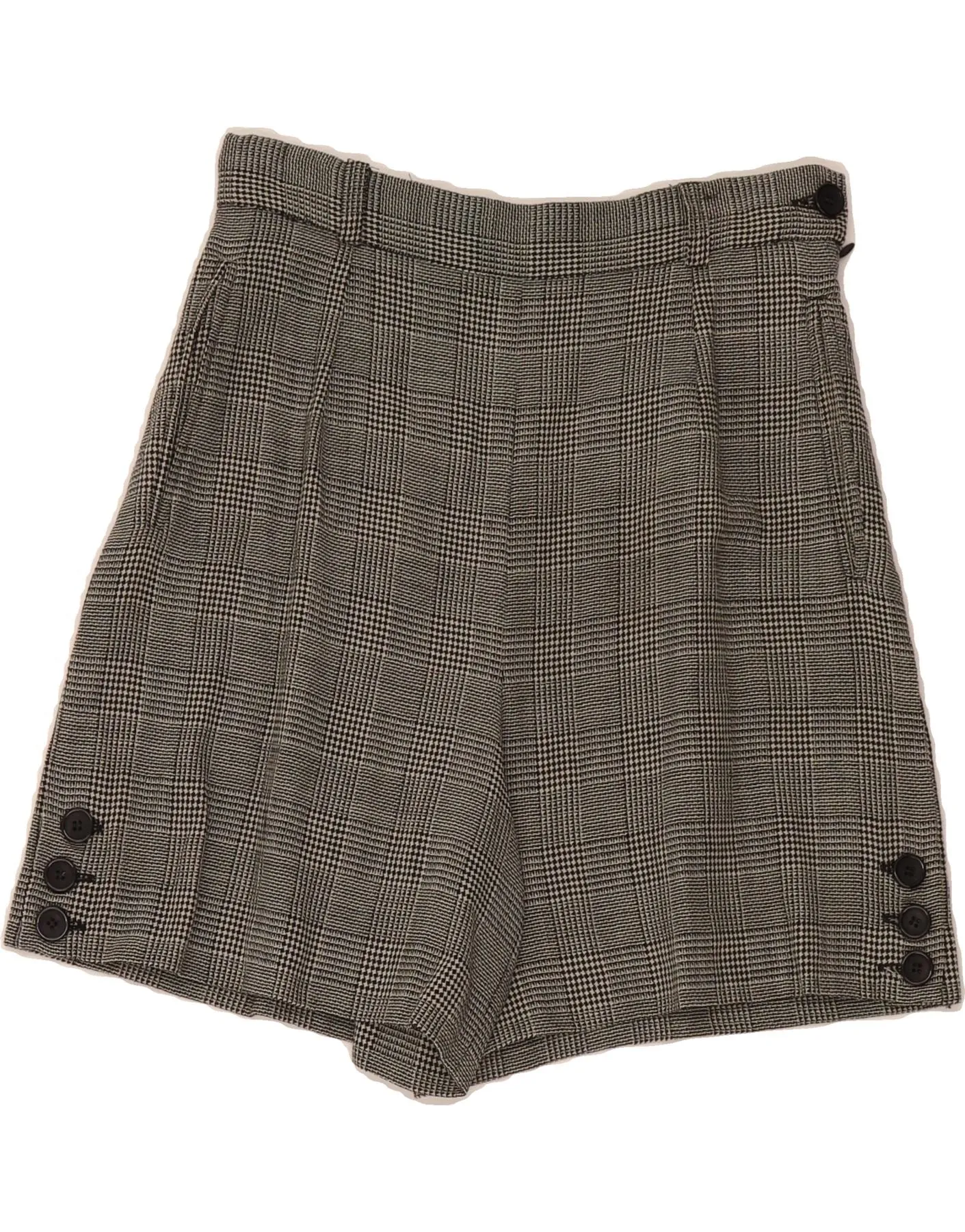 Reflective Trim Detail Breathable fabric VINTAGE Womens High Waist Casual Shorts UK 12 Medium W28  Grey Check Wool