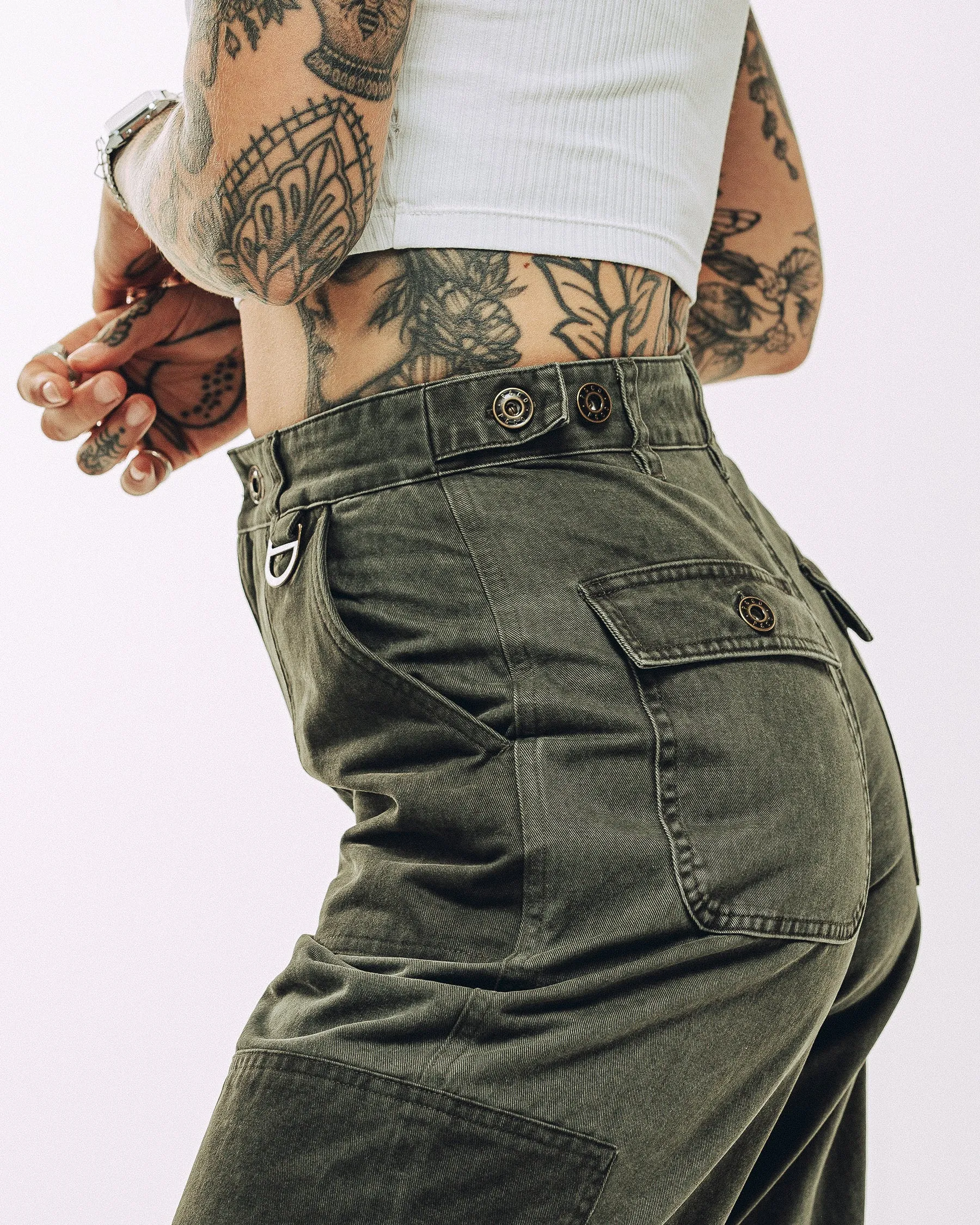 Surplus High Waisted Pants - Khaki AdjustableWaistband