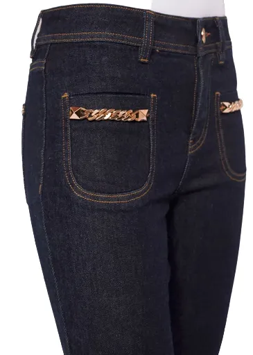 Comfy Choice Gaud?? pantalone jeans da donna corto a campana Frida 321BD26007 blu