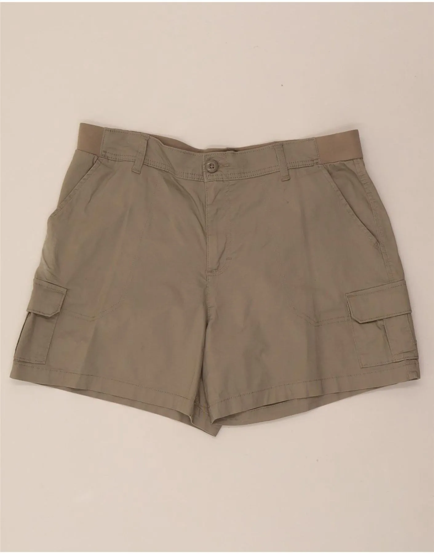 LEE Womens High Waist Cargo Shorts US 16 2XL W36 L4 Beige Cotton Chafe Resistant Lining