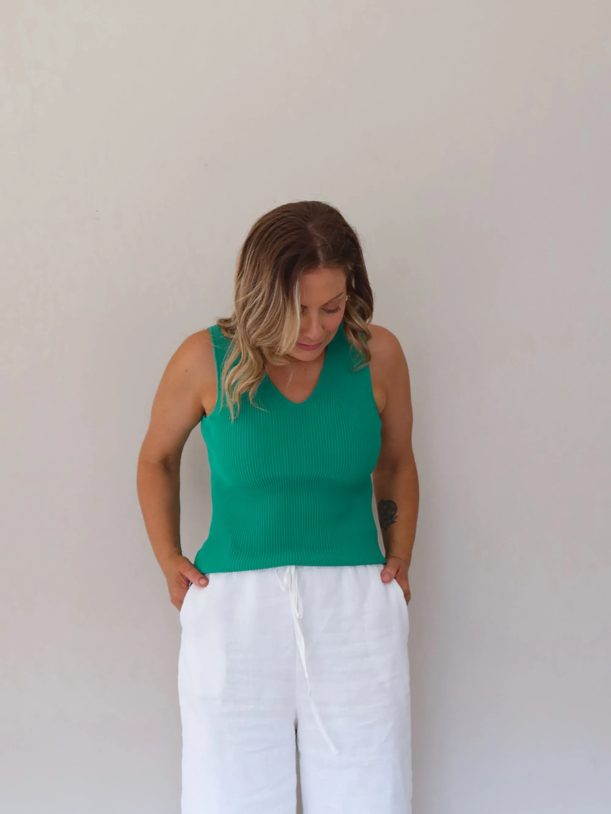 Durable Binding Non Chafe Seams Amina Tank - Green