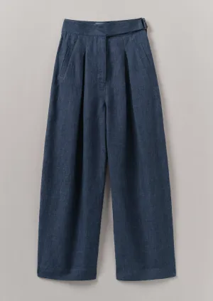 Comfort Focused TaglessLabel Belted Linen Wide Leg Pants | Denim Blue