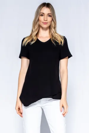 MinimalBranding Embroidered Easy Crew 2-Ply Front Raw Hem Short Sleeve