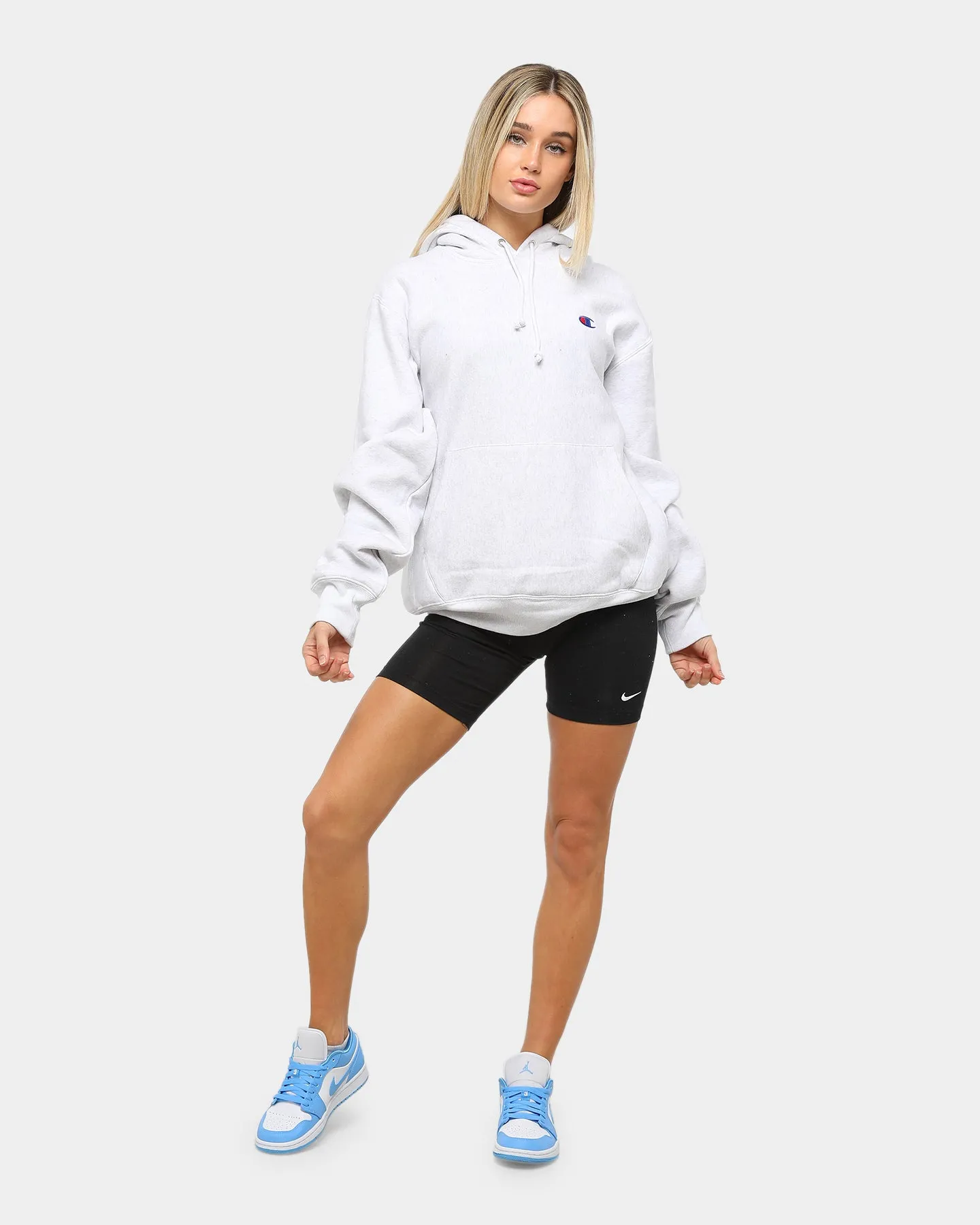 Relaxed Silhouette tropical style Champion Rev Weave Hoodie Silver