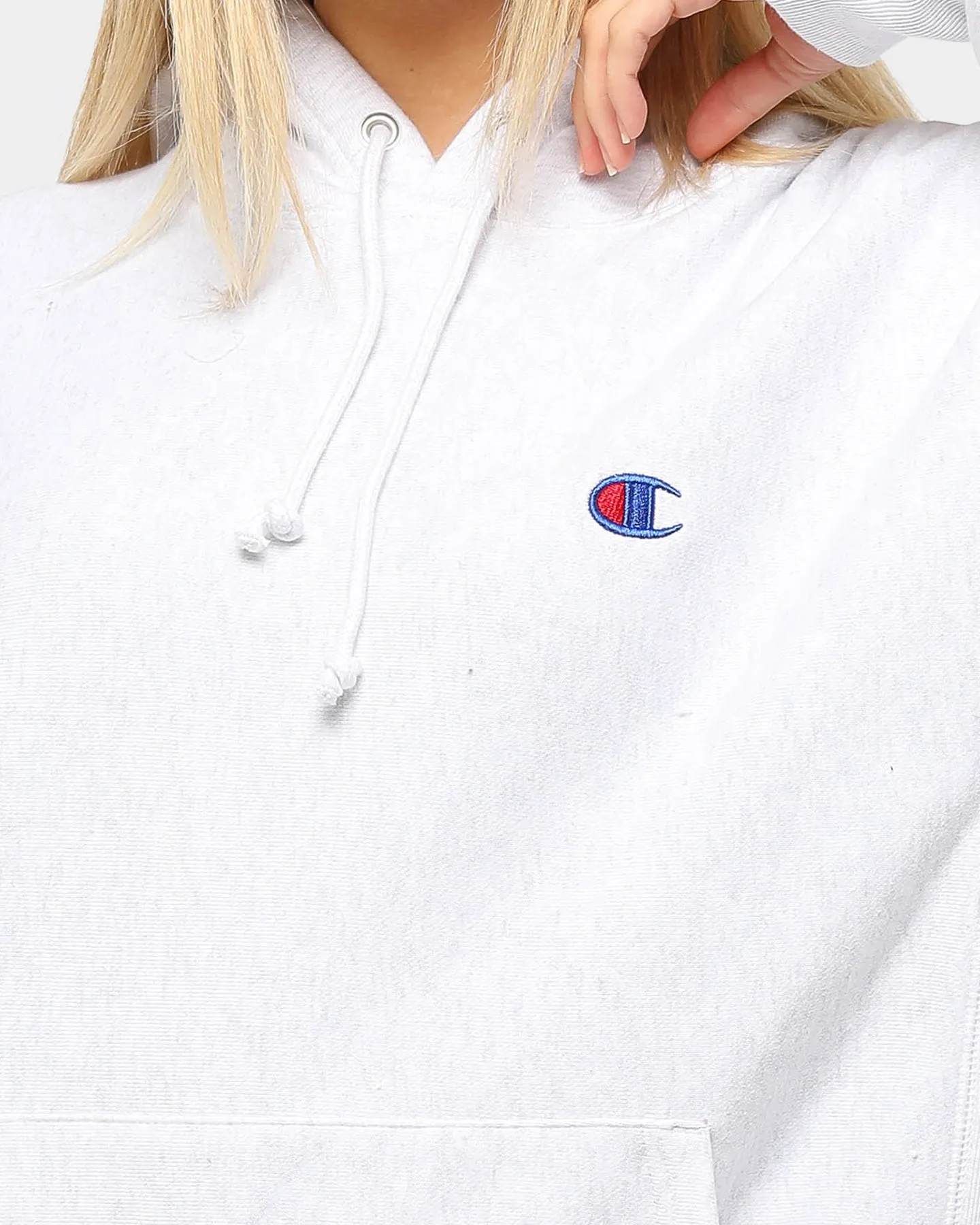 Champion Rev Weave Hoodie Silver Reinforced Elbow Patches