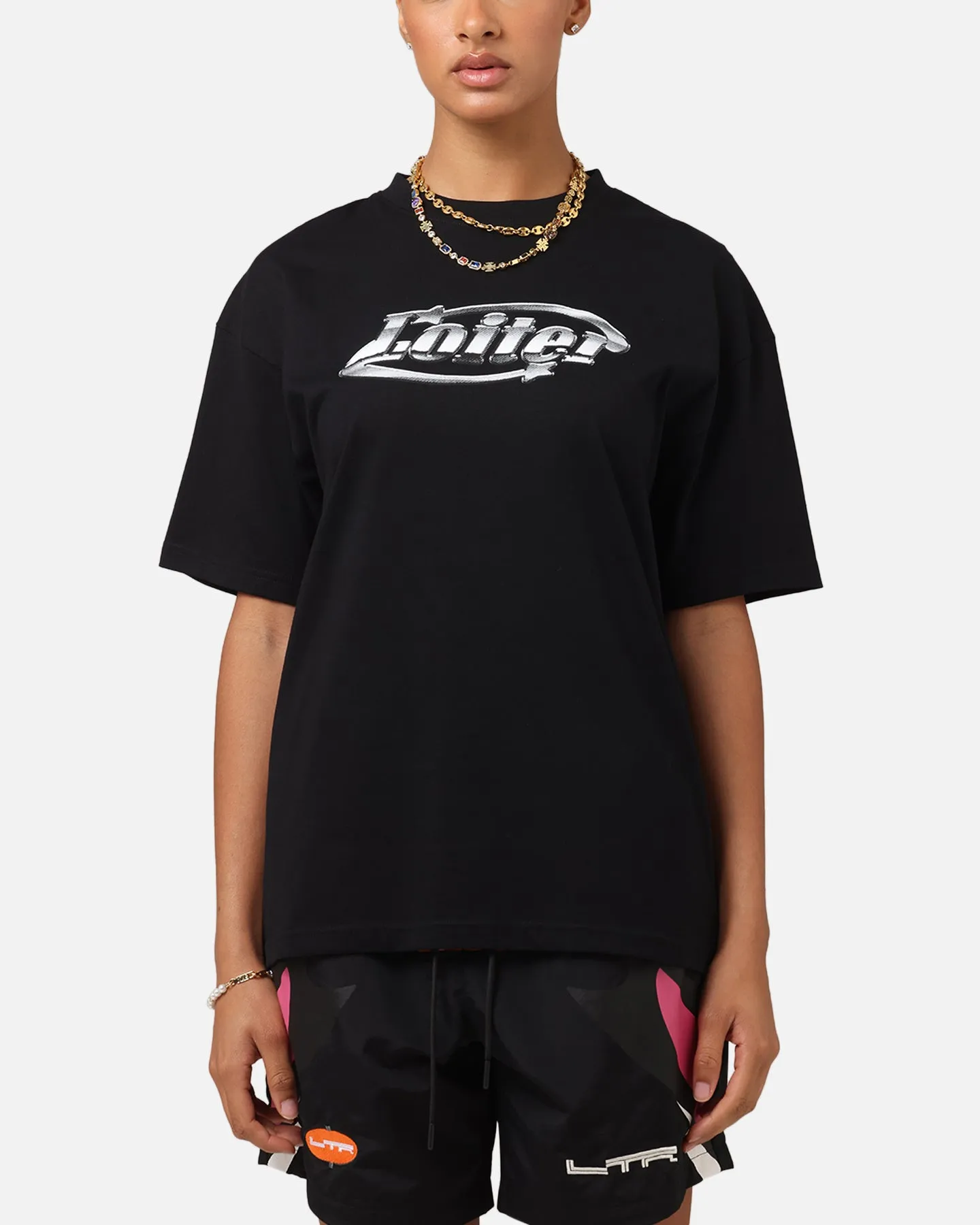 Loiter Chrome Logo T-Shirt Black HighThreadCount Comfort Design