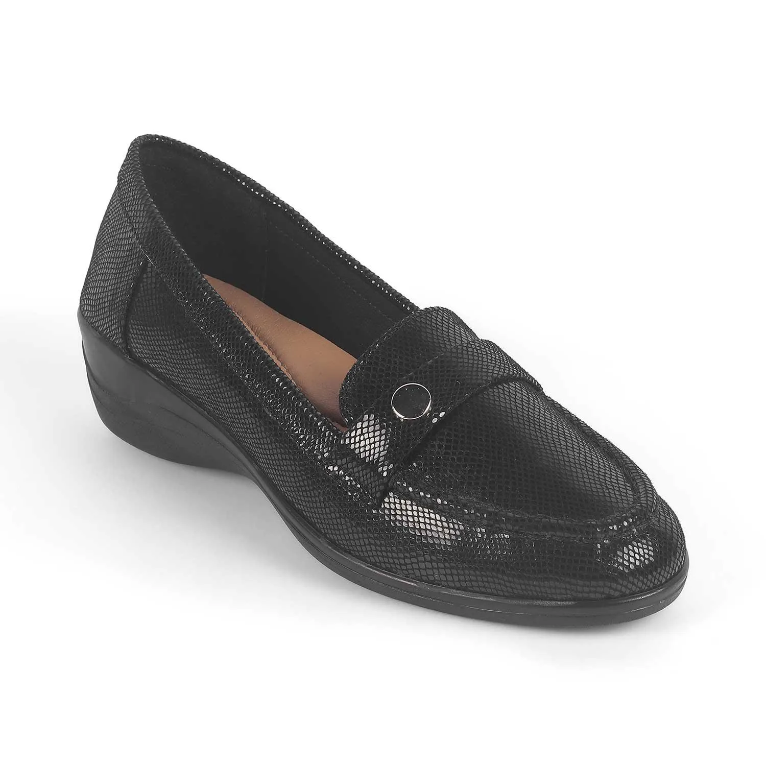 Practical Comfort Office Worker Tresmode Marcoval Black Women's Dress Wedge Loafers