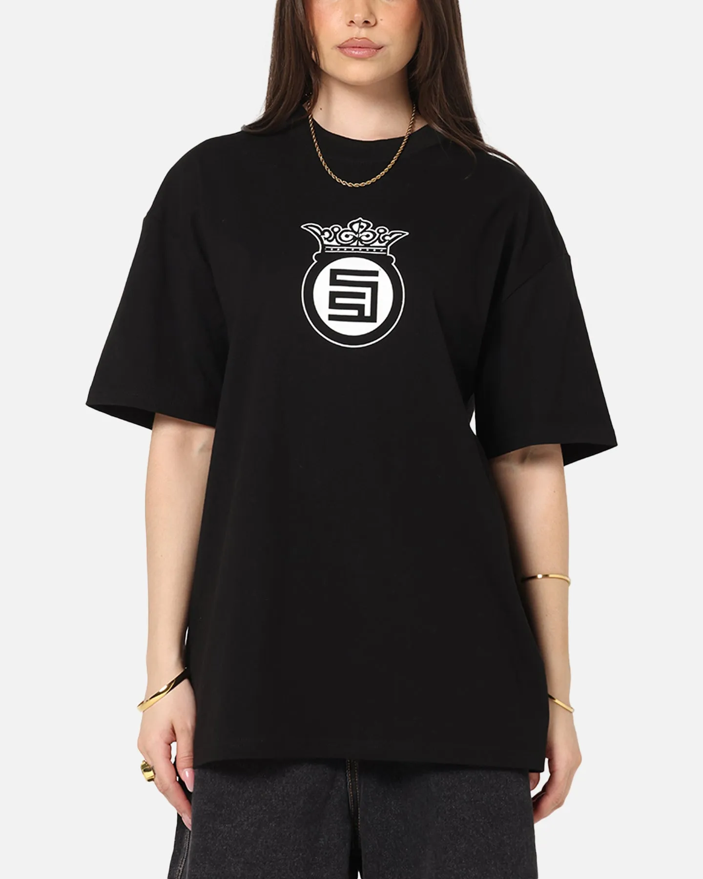 S Double Crown Dot T-Shirt Black Low Impact Dye skinny but not tight