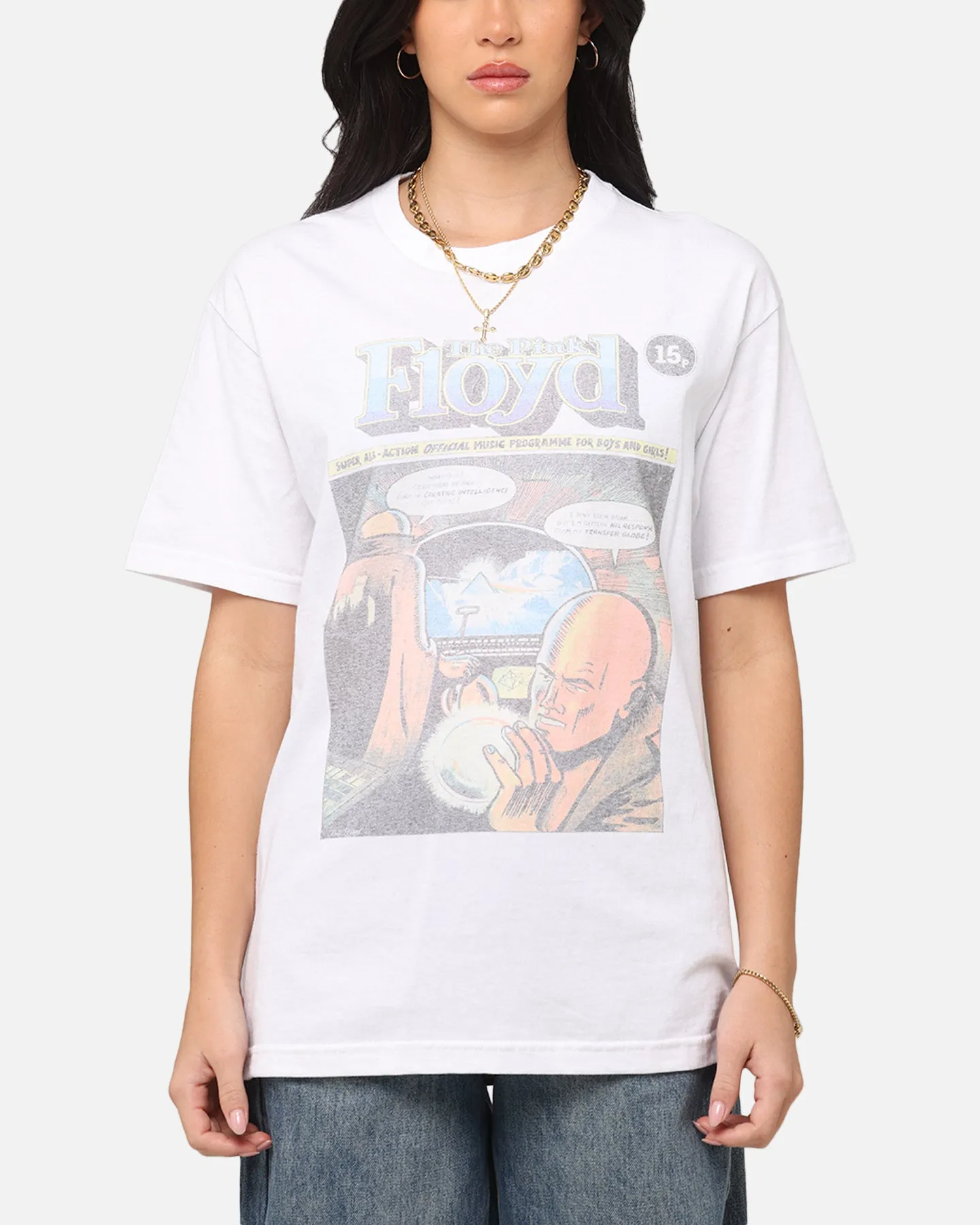 Pink Floyd Comic T-Shirt Vintage White On-the-Go Fashion