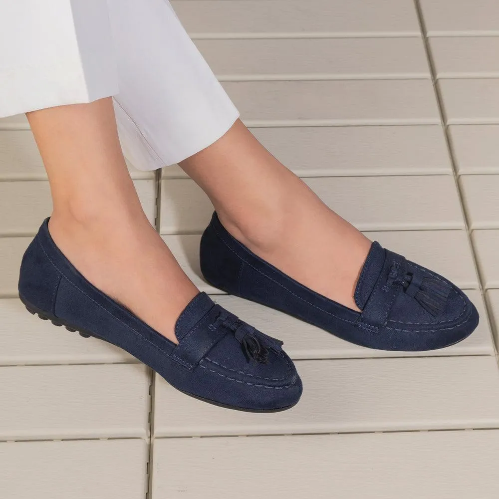 leatherette Soft Texture Tresmode Jonum Blue Women's Dress Tassel Loafers