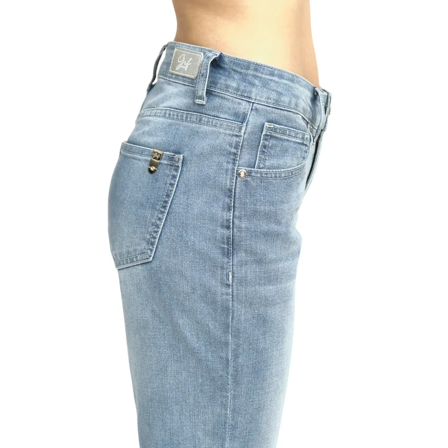 Griffai pantalone in jeans da donna cropped con bottone gioiello DGP6166 denim Vintage Wash