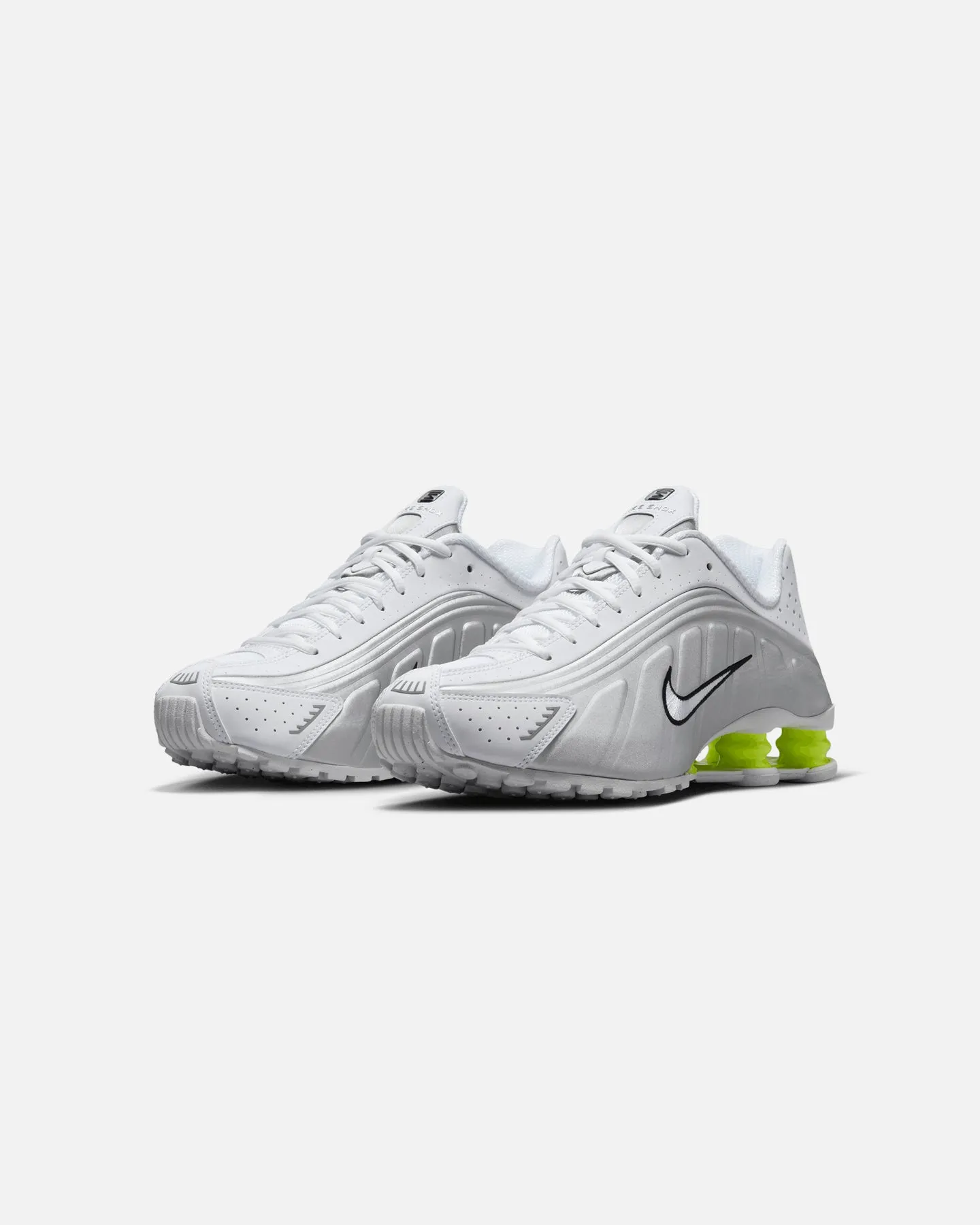 Nike Women's Shox R4 White/White-Metallic Silver Lace Tie