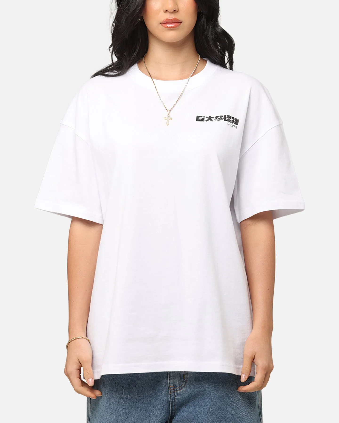 Breathable Design Taped Neckline Goat Crew Osaka Dragon T-Shirt White