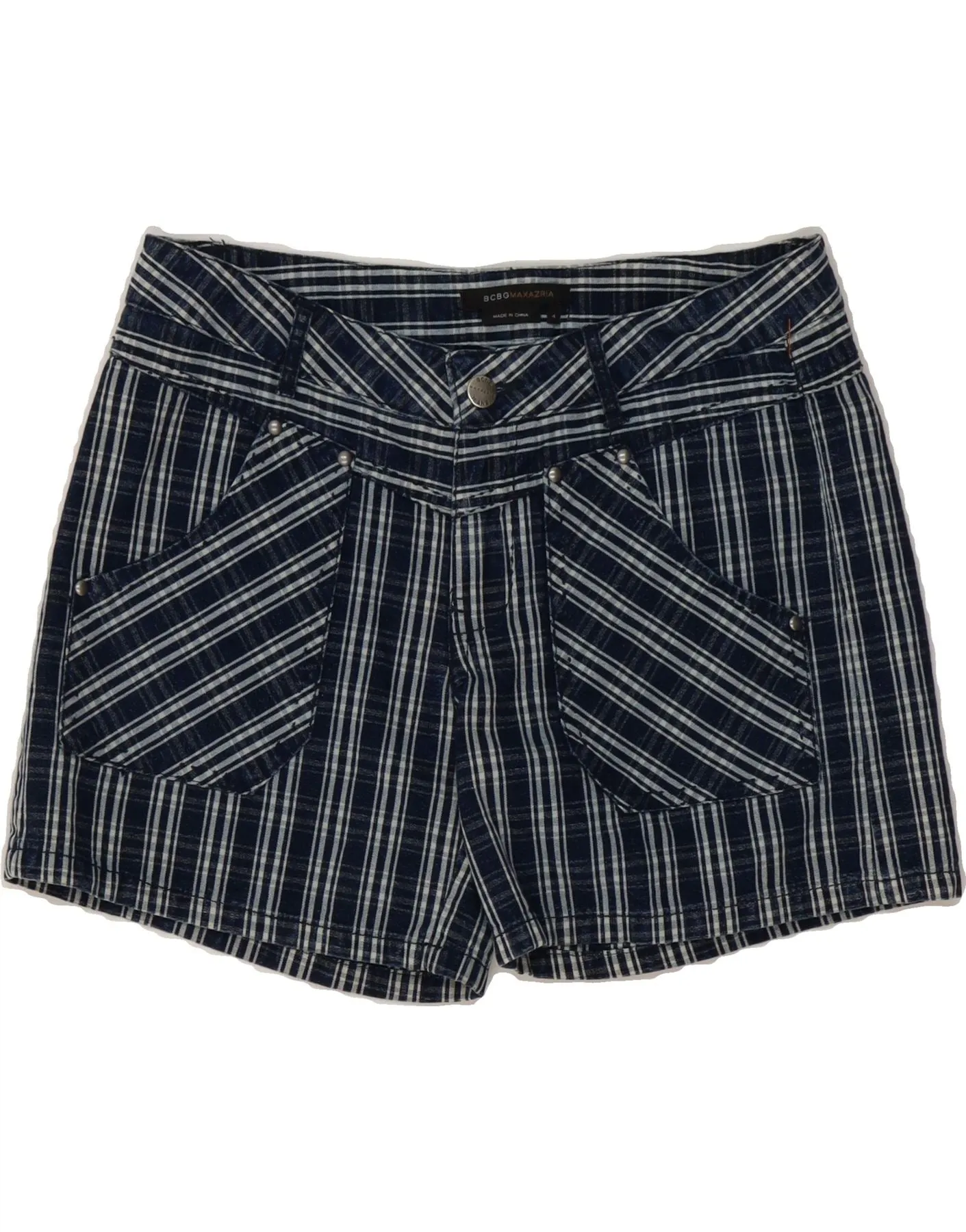Casual Days BCBGMAXAZRIA Womens Casual Shorts US 4 Small W30 Navy Blue Check Cotton