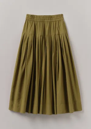 Pleated Raised Stripe Cotton Skirt | Warm Olive Relaxed Motion