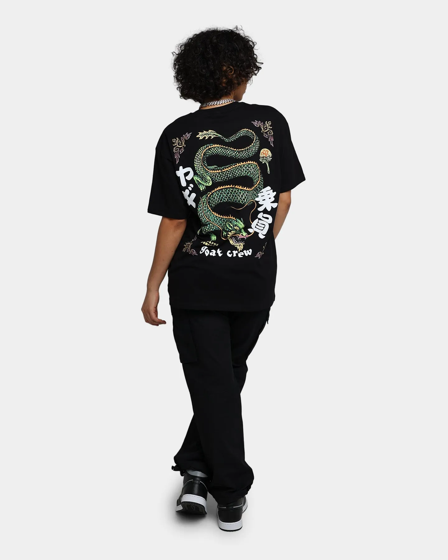 Layered Sleeve Goat Crew Sleeping Dragons T-Shirt Black