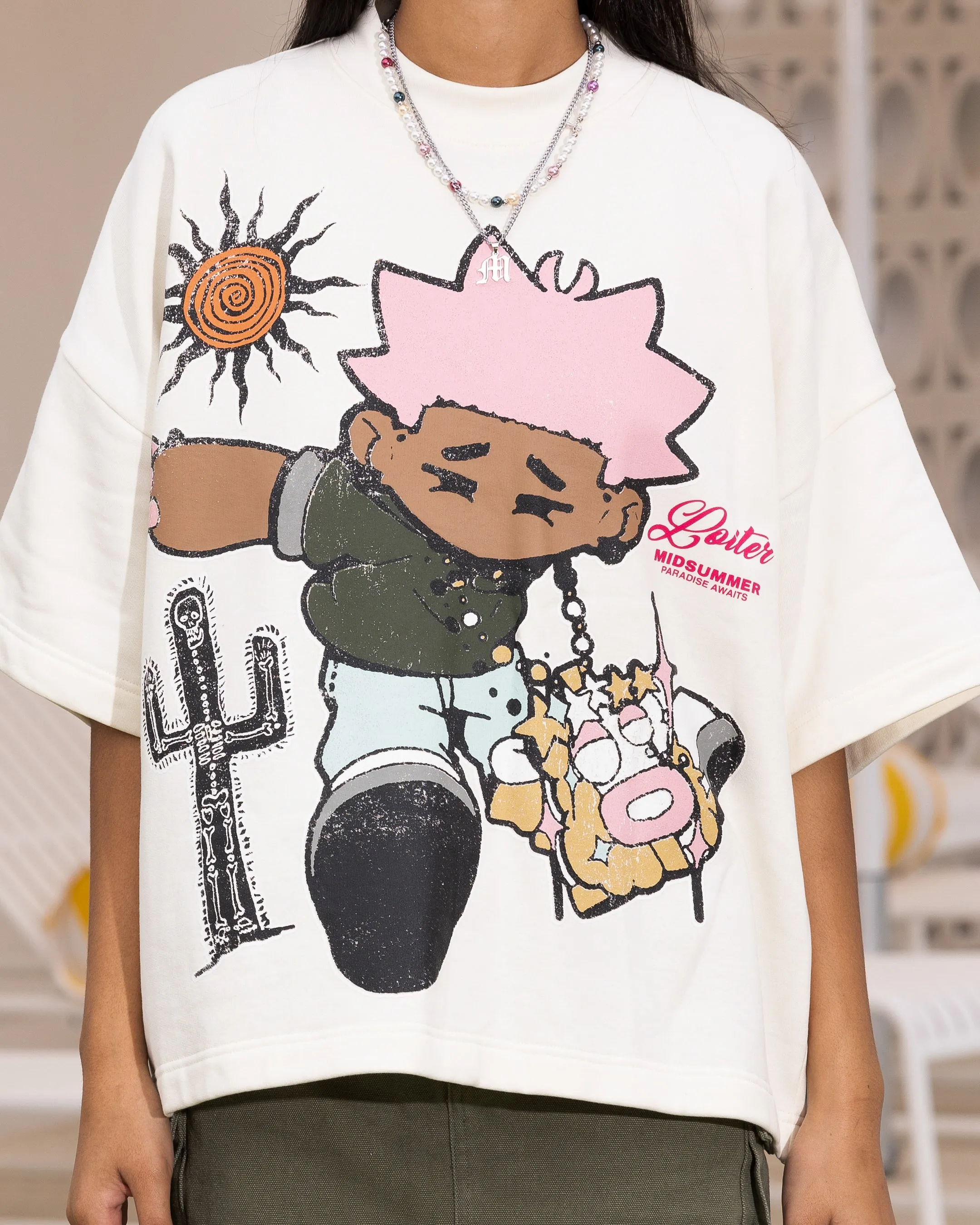 Collared formality BreathableMaterial Loiter Palm Spring Box T-Shirt Off White