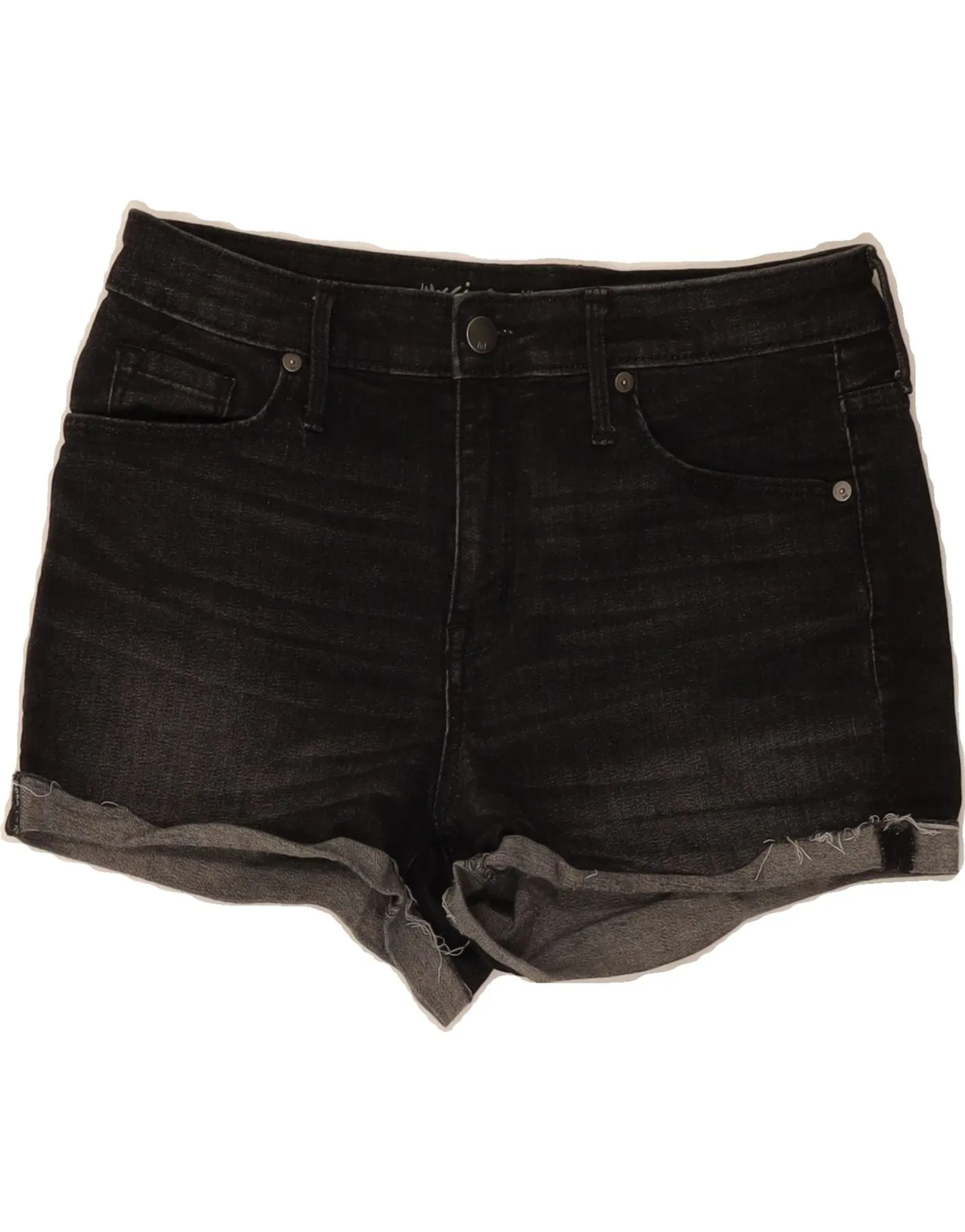 MOSSIMO Womens High Waist Denim Shorts US 6 Medium W28 Black Cotton Move Friendly Active Flex Fit
