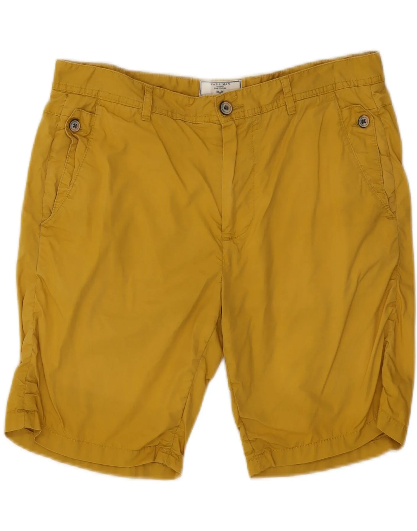ZARA Womens Chino Shorts W32 Medium Yellow No Bunching Water Repellent Coating
