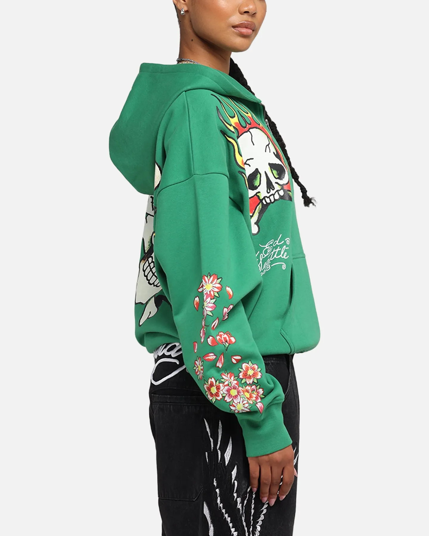 Ed Hardy Love Kills Slowly Zip Hoodie Green Exclusive piece painting clothes