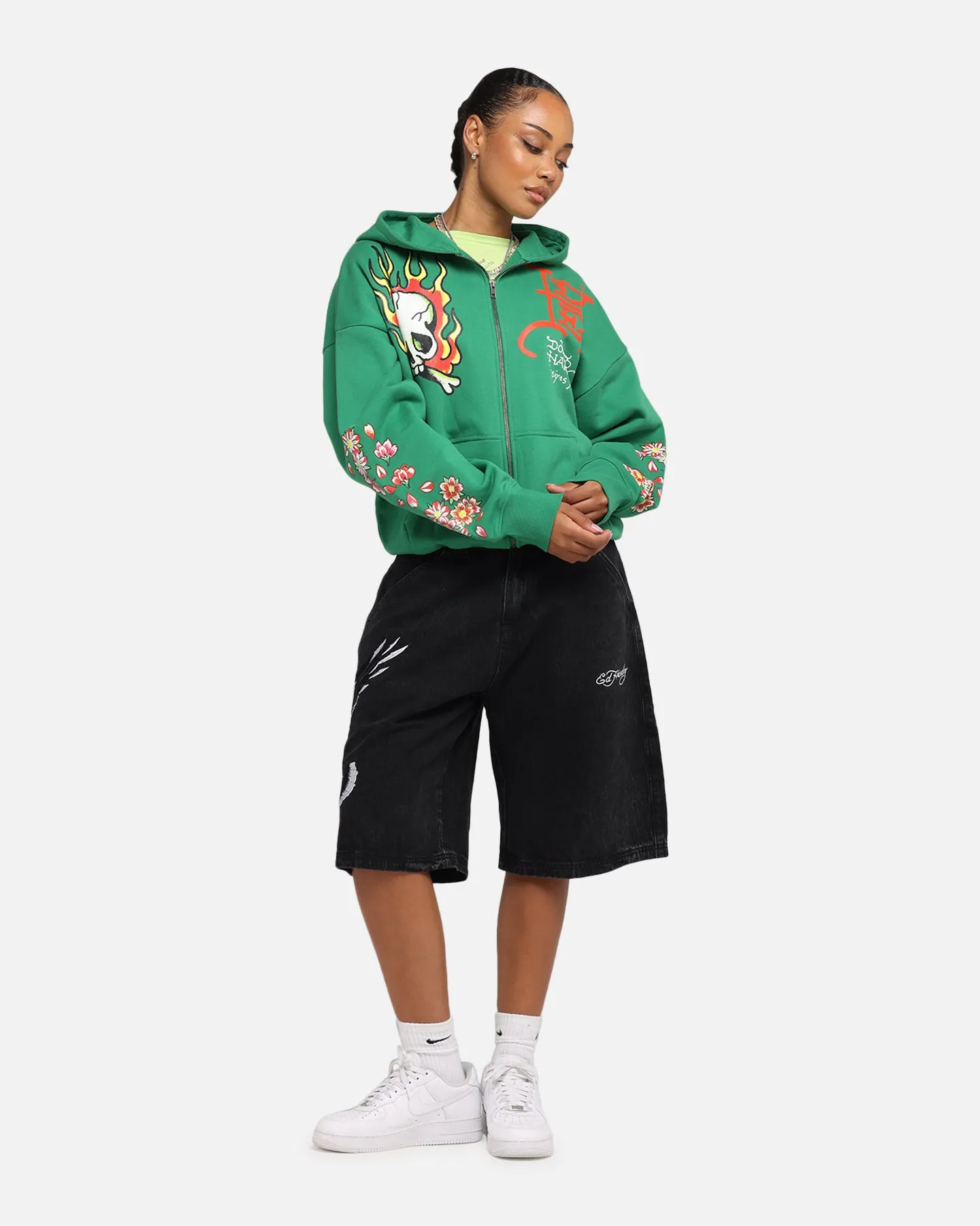 Ed Hardy Love Kills Slowly Zip Hoodie Green Customizable