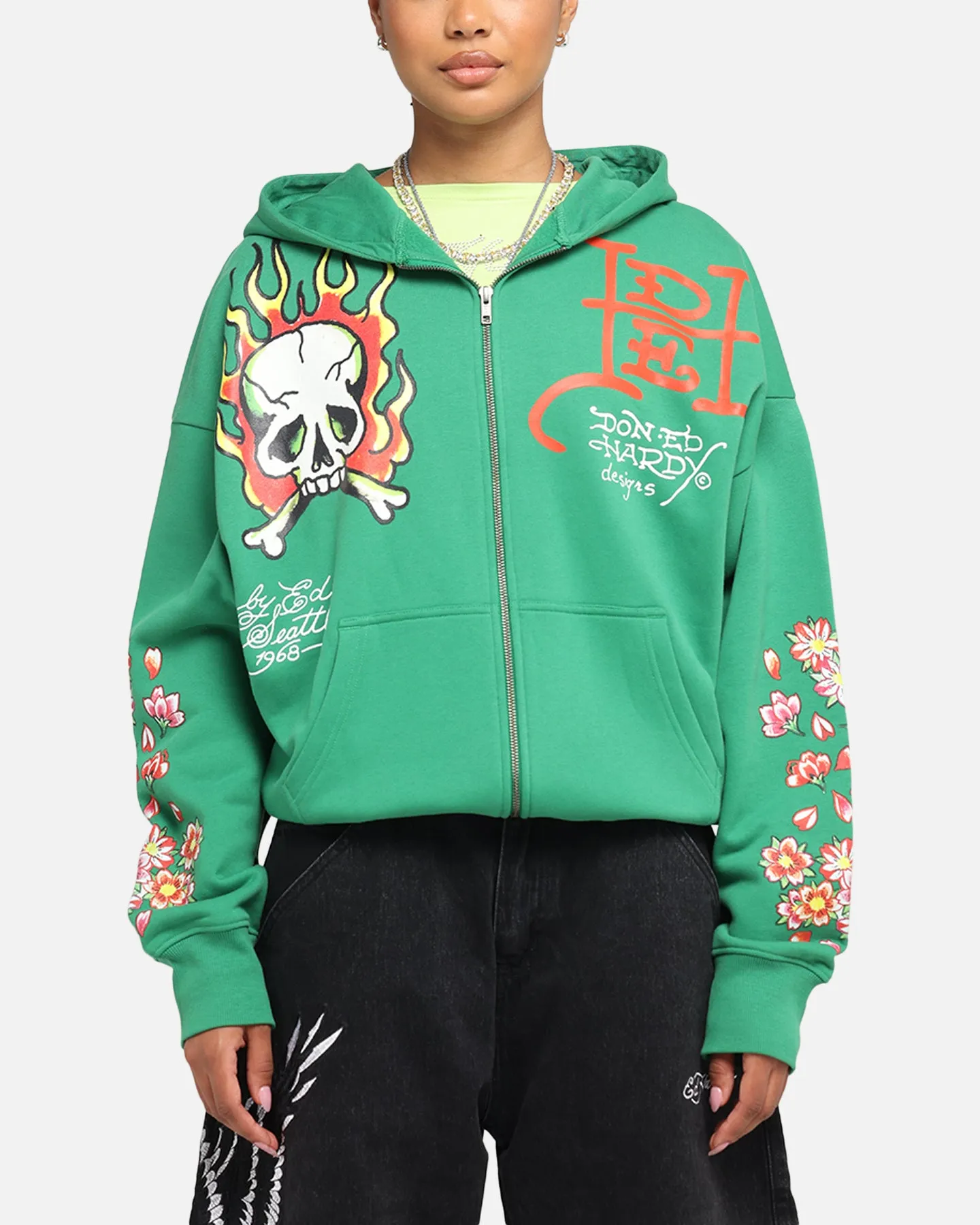 City Energy Sport Comfort Ed Hardy Love Kills Slowly Zip Hoodie Green