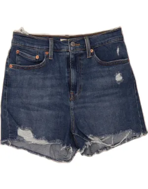 Adjustable Waistband LEVI'S Womens Distressed Denim Hot Pants W29 Medium Blue Cotton