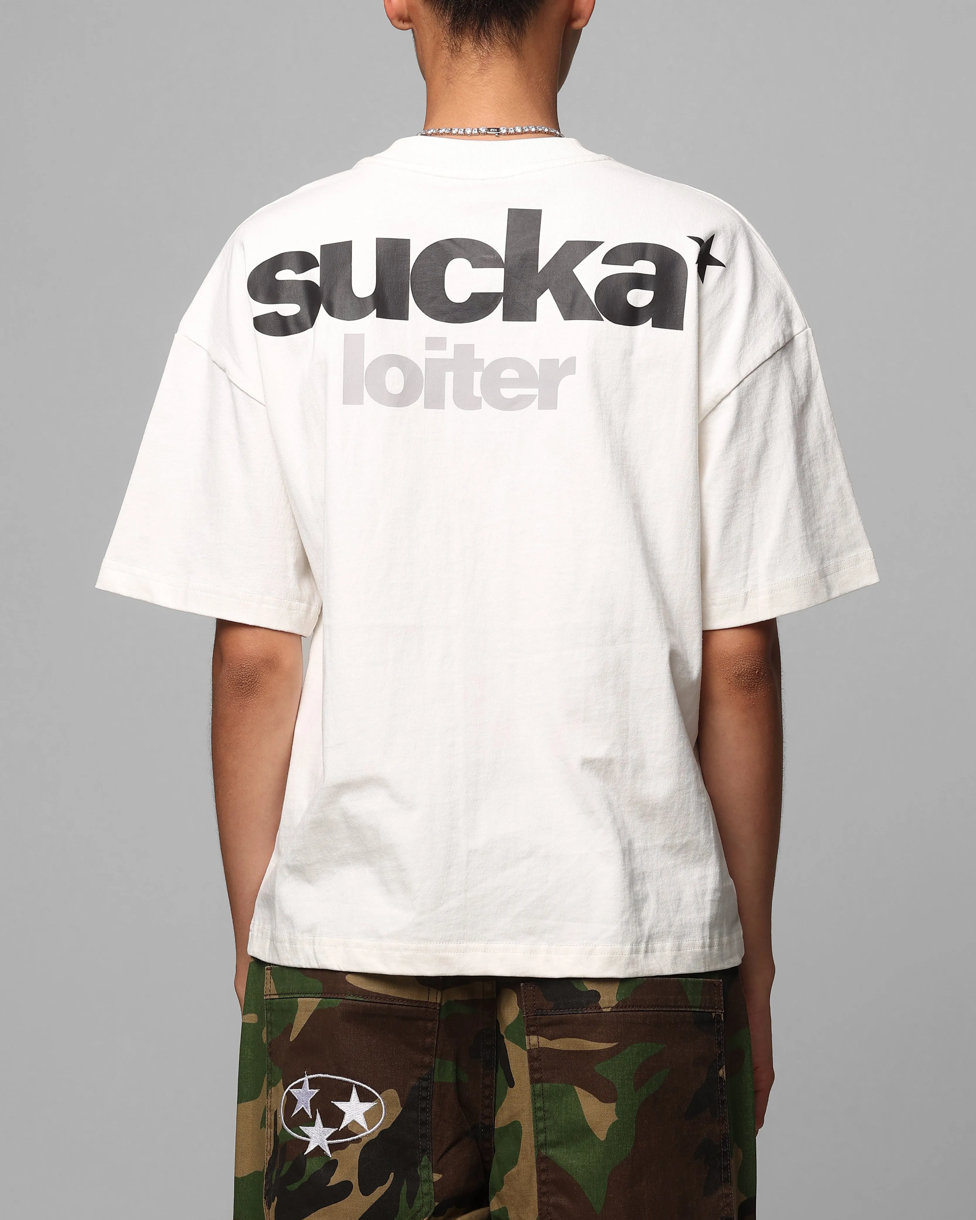 Loiter Sucka T-Shirt Off White Denim combination