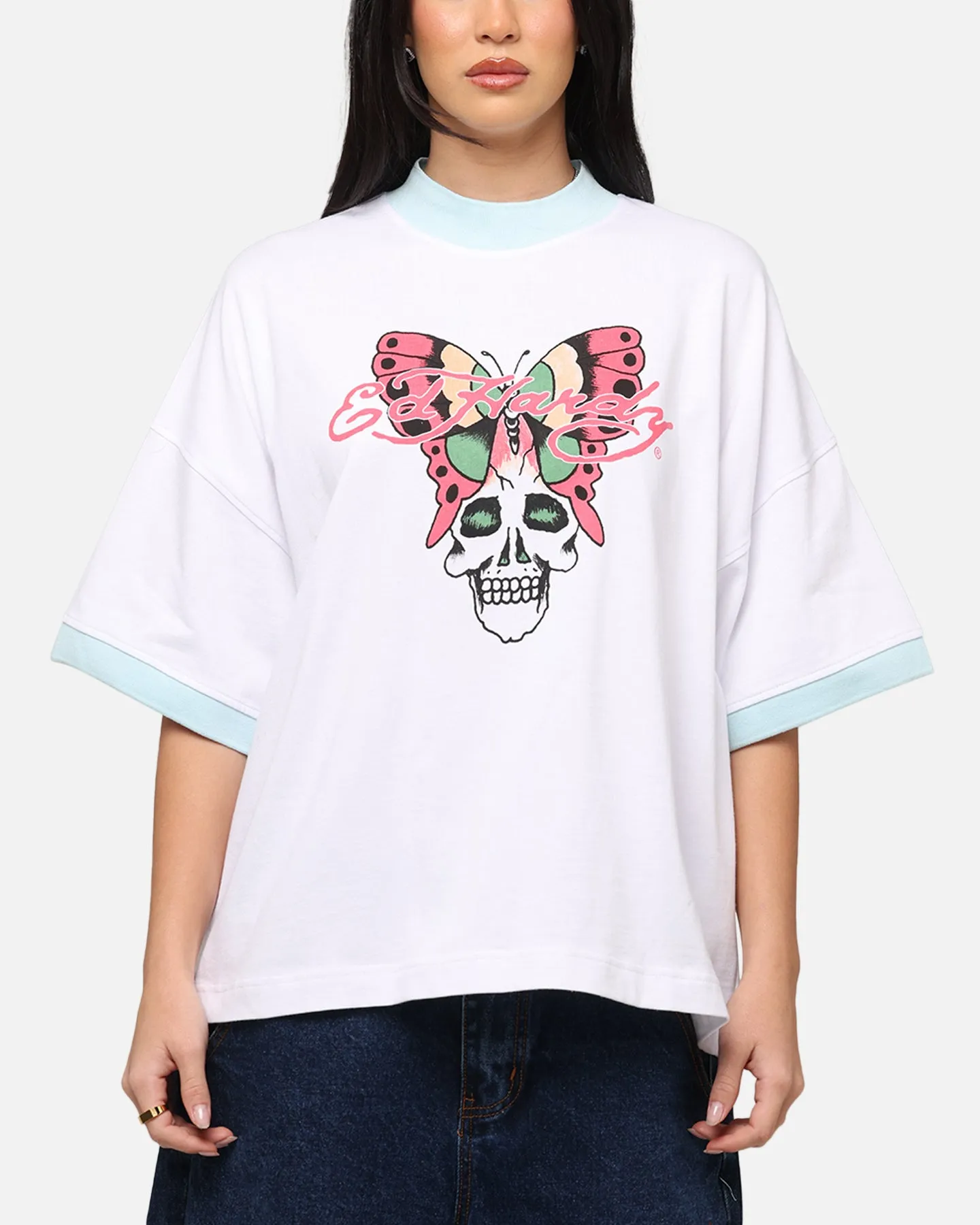 Ed Hardy Butterfly Ringer T-Shirt White Good stretch