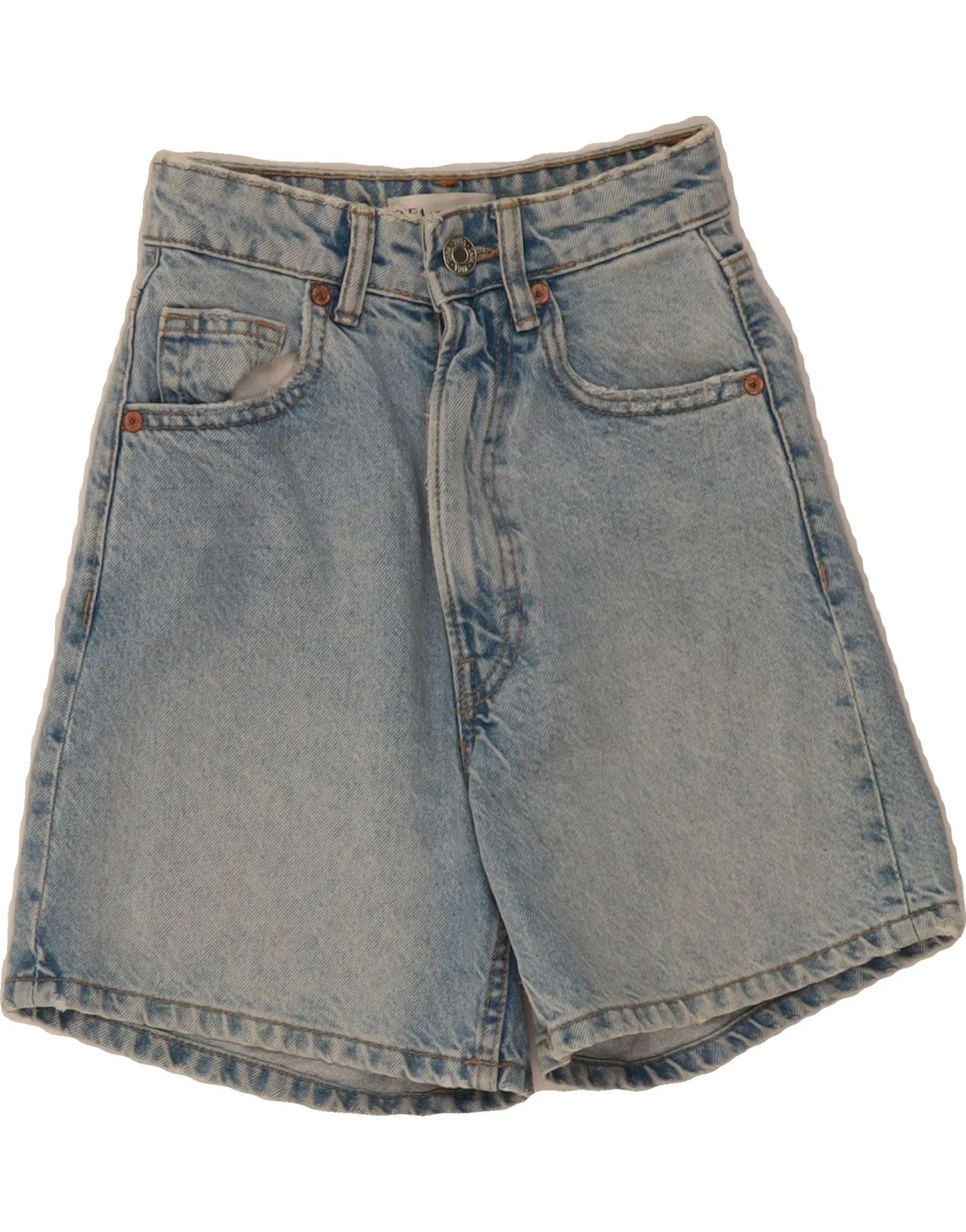 ZARA Womens Wide Leg High Waist Denim Shorts EU 32 2XS W22  Blue Cotton One-of-a-kind