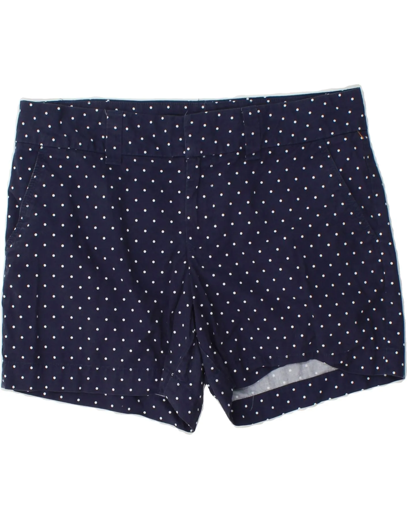 TOMMY HILFIGER Womens Chino Shorts US 10 Large W34 Navy Blue Polka Dot Layered Cuff Design