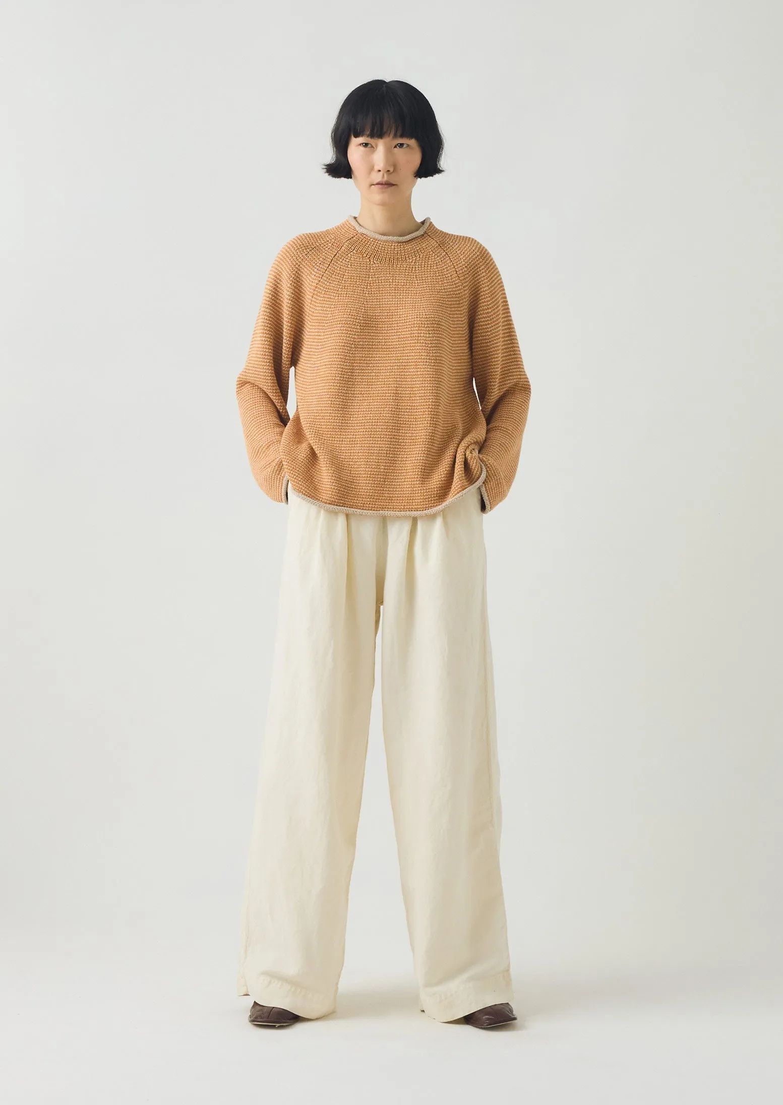 Bold Waistband Corinne Cotton Linen Wide Leg Pants | Parchment