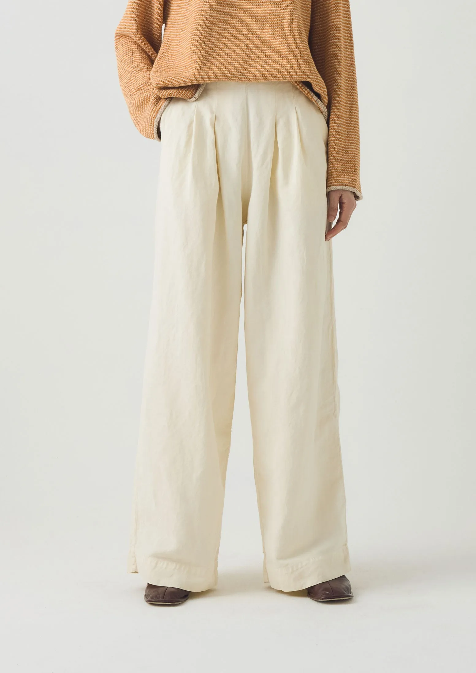 Quick Wash Corinne Cotton Linen Wide Leg Pants | Parchment