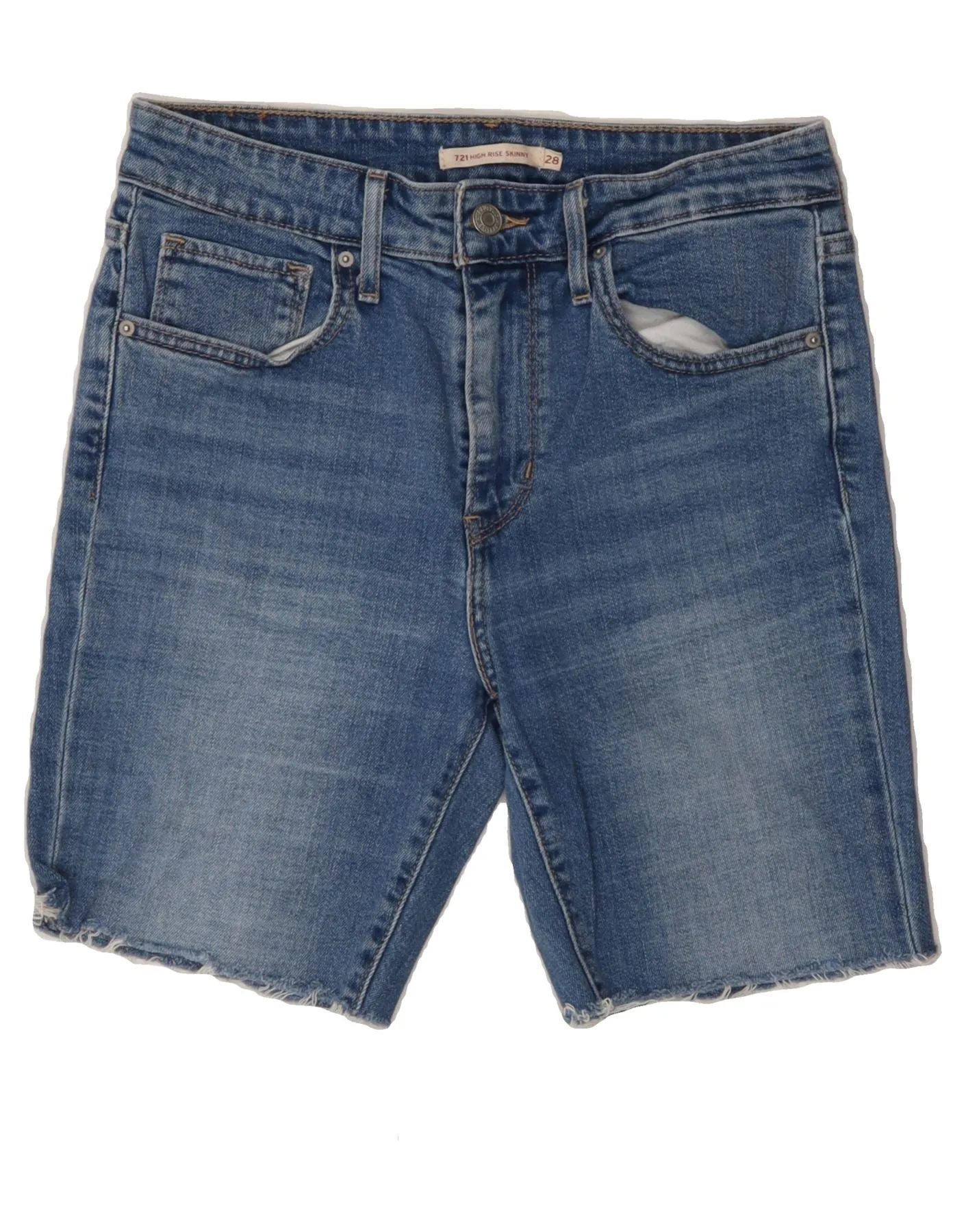 Airy Touch Elastic hem LEVI'S Womens 721 High Waist Skinny Denim Shorts W28 Medium Blue Cotton