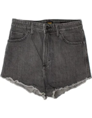 LEE Womens Denim High Waist Hot Pants W29 Medium Grey Cotton Rubberized Waist Grip Outdoor Ready